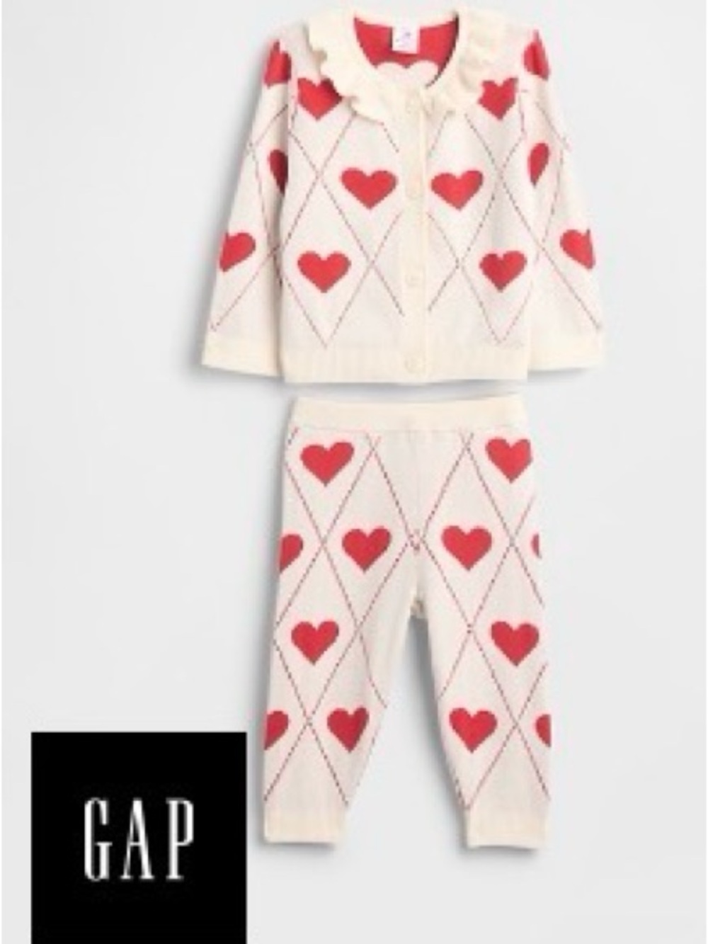 GAP Cream and Red Heart Knit Sweater Set